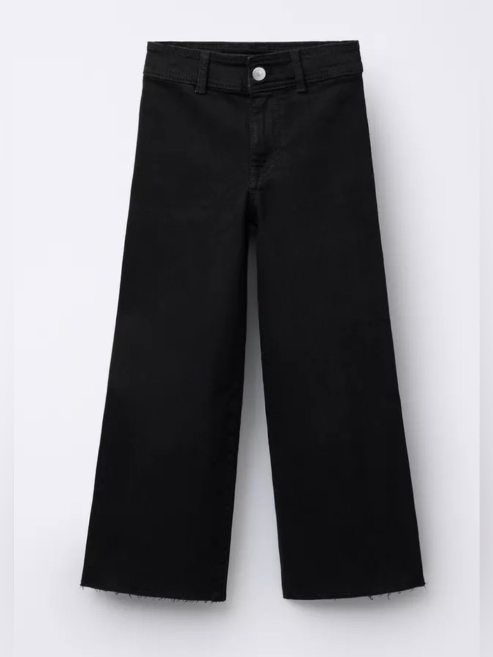 Zara "The Marine Straight" high-rise wide-leg jeans black denim Sz 6 Frayed hem